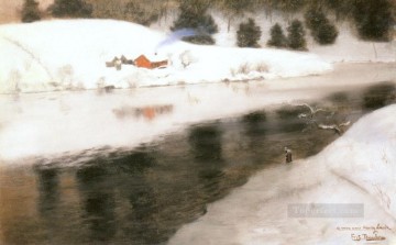  invierno - Invierno en el río Simoa impresionismo paisaje noruego Frits Thaulow